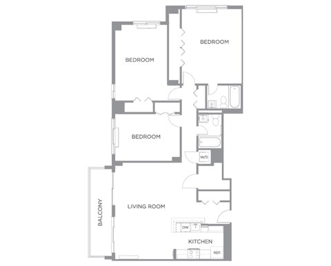 Floor plan for 3 beds, 2 baths